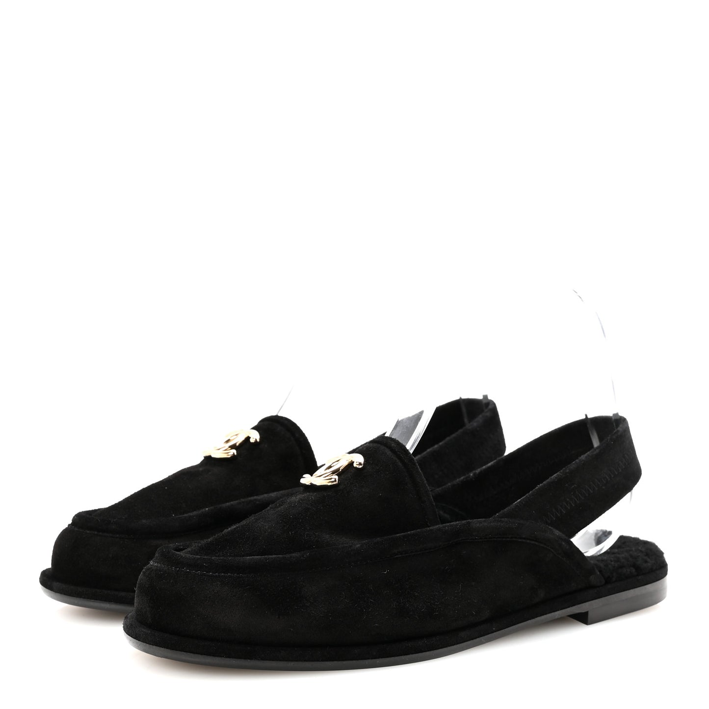Suede Calfskin CC Slingback Loafers 39 Black