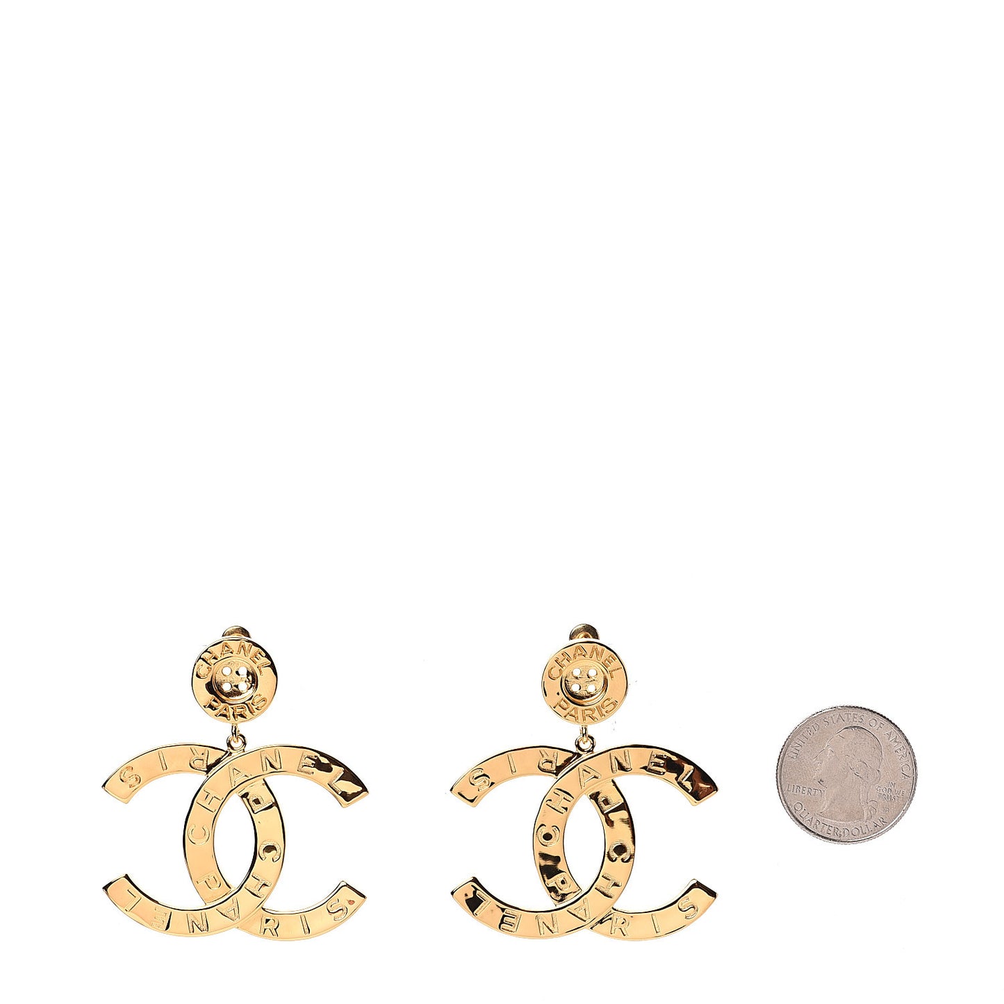 Metal Large Paris Button Earrings Gold
