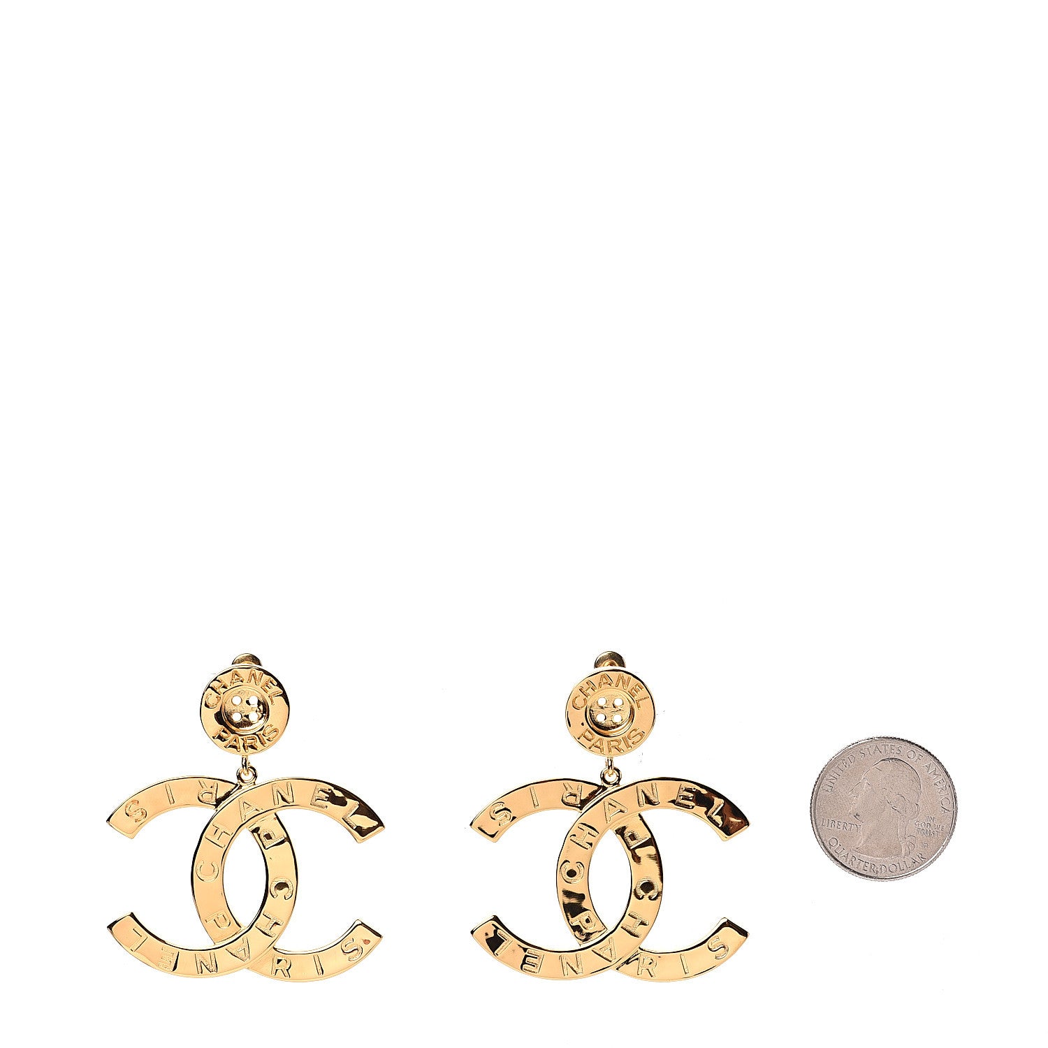 Chanel Metal Large Paris Button Earrings Gold 2 of 5