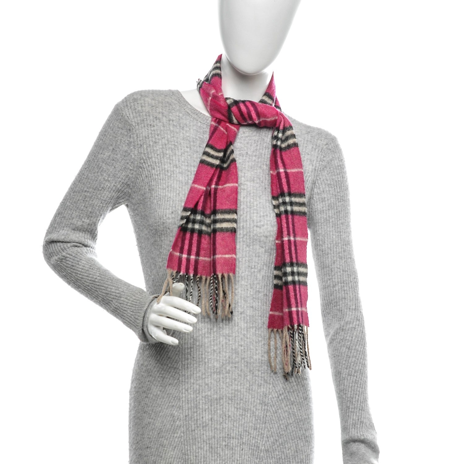 Burberry Cashmere Check Fringe Scarf Pink 2 of 4