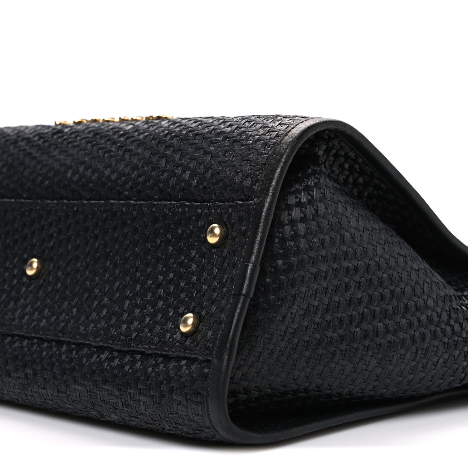 Chanel Straw Raffia Calfskin Chain Small Deauville Tote Black 10 of 10