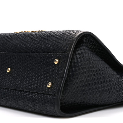 Chanel Straw Raffia Calfskin Chain Small Deauville Tote Black 10 of 10