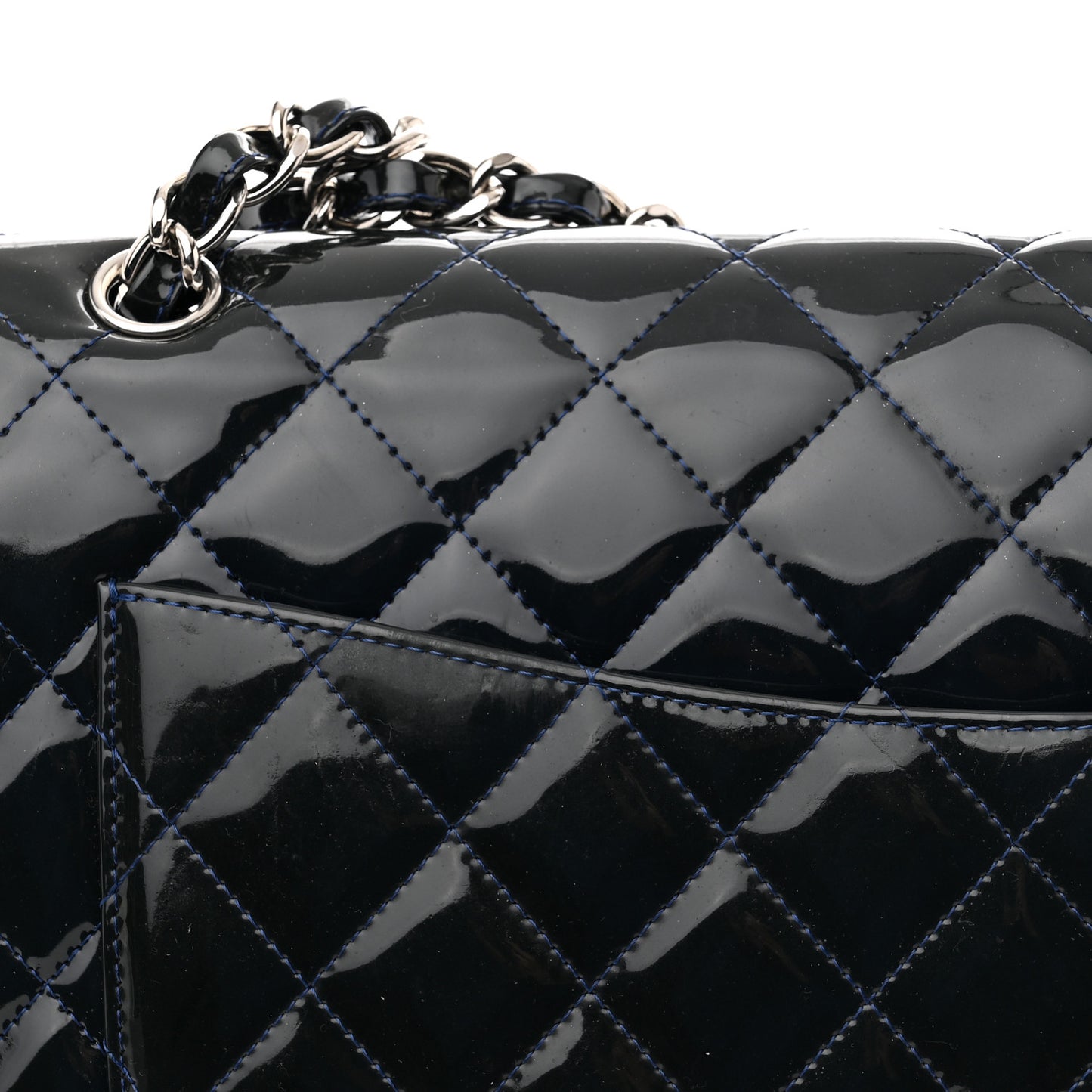 Patent Quilted Maxi Single Flap Blue