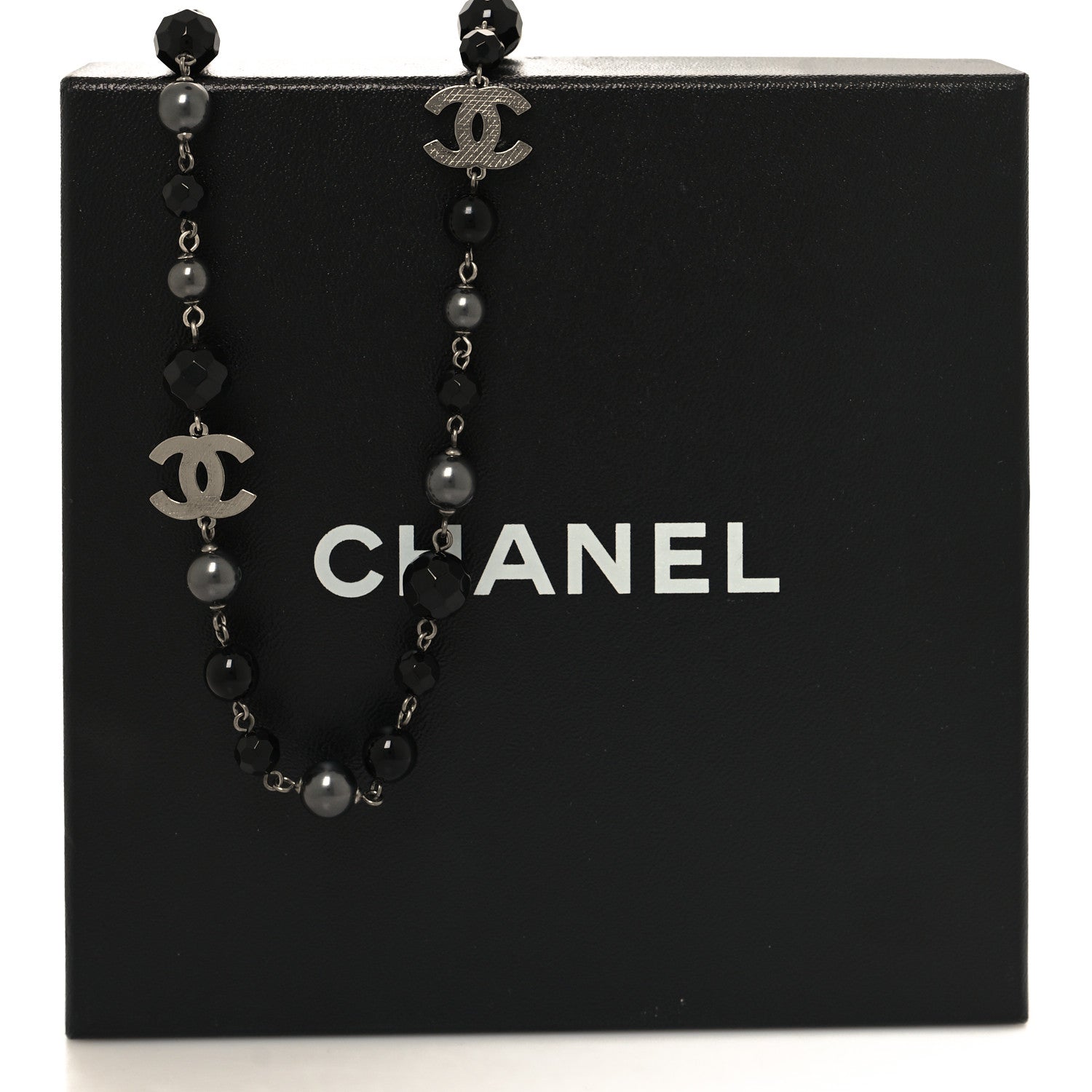 Chanel Ruthenium Pearl Beaded CC Long Necklace Black 6 of 6