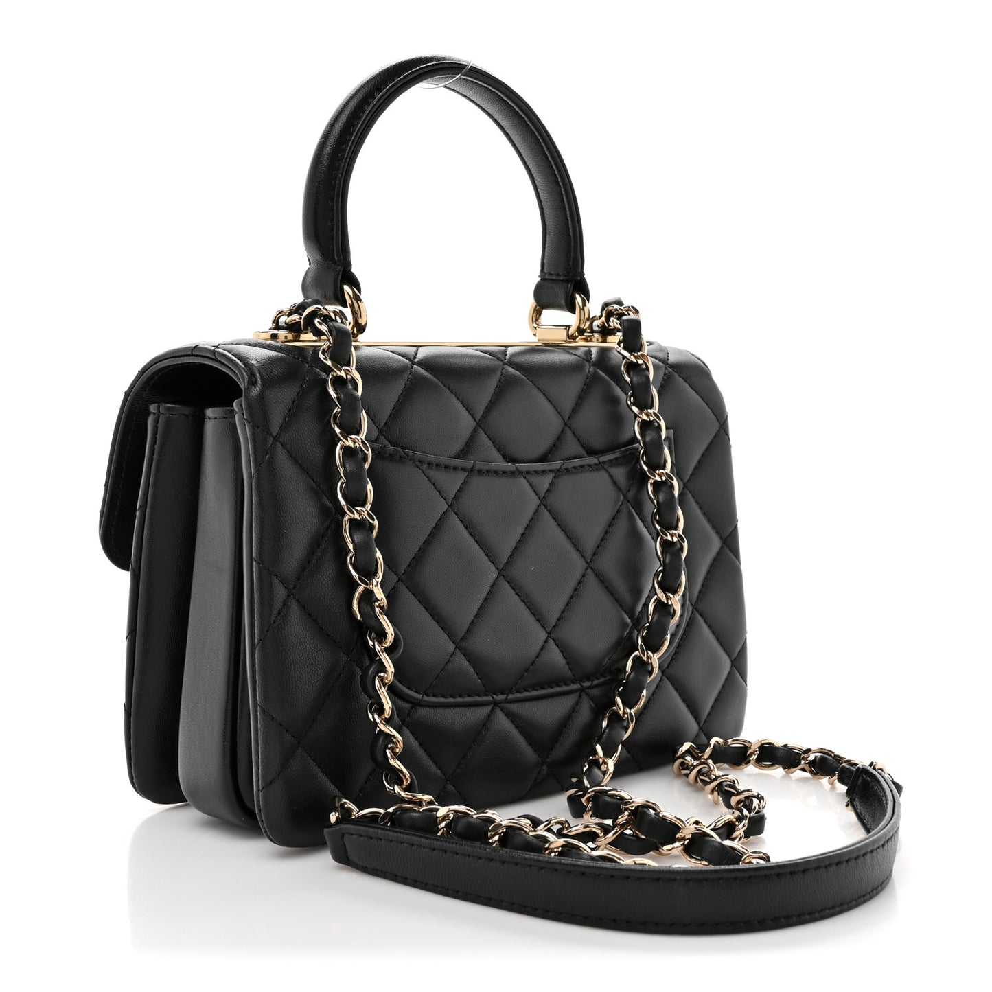 Lambskin Quilted Mini Trendy CC Dual Handle Flap Bag Black