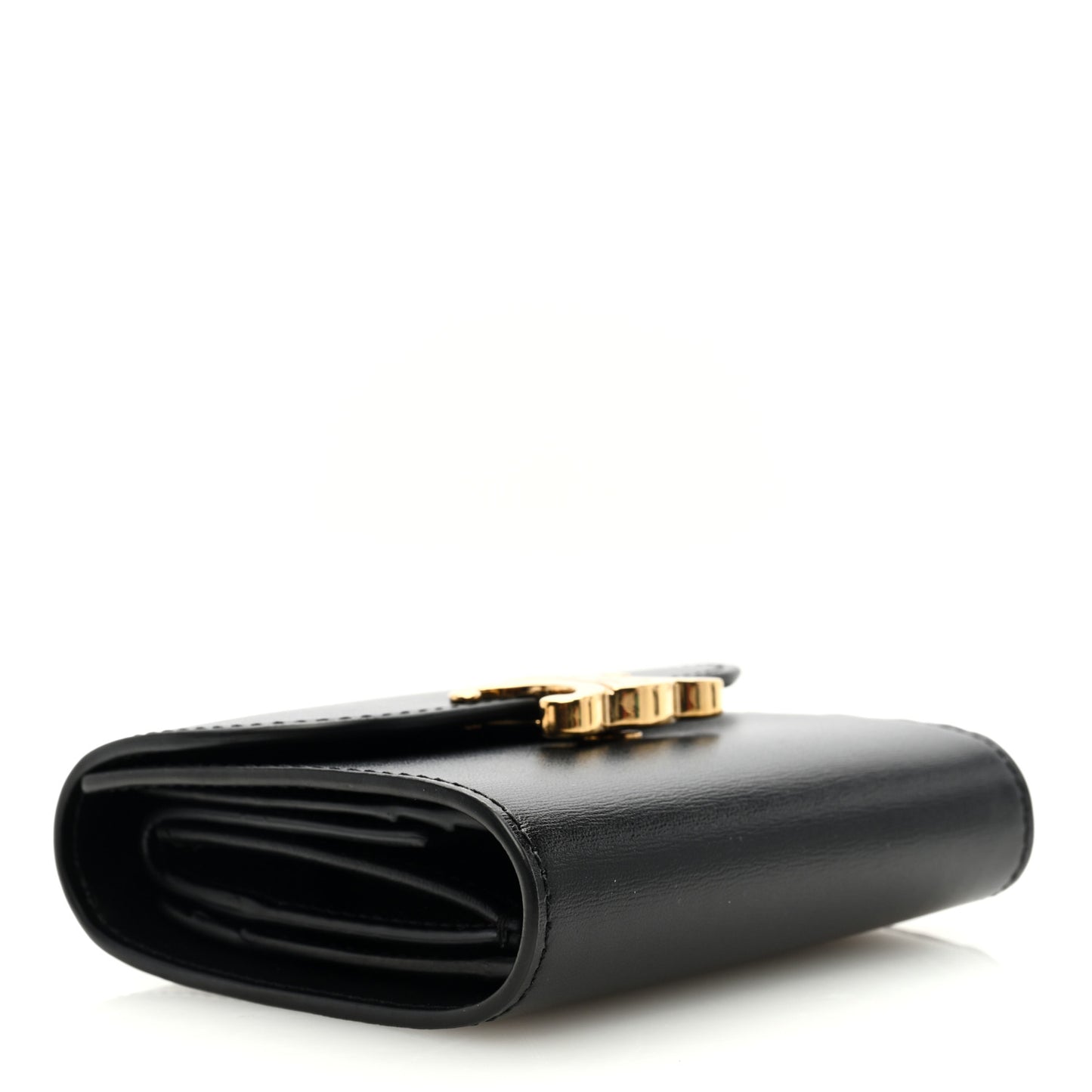 Shiny Calfskin Small Triomphe Wallet Black