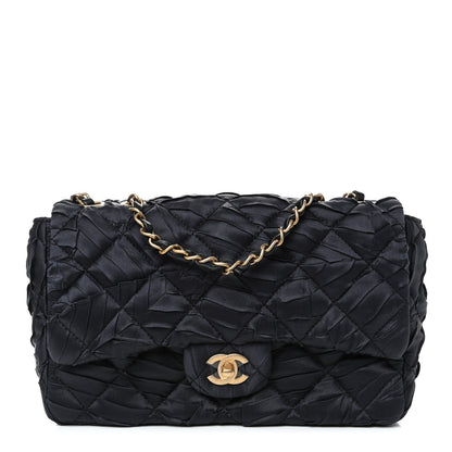 Chanel Satin Quilted Pleated Medium Single Flap Navy 1 of 4