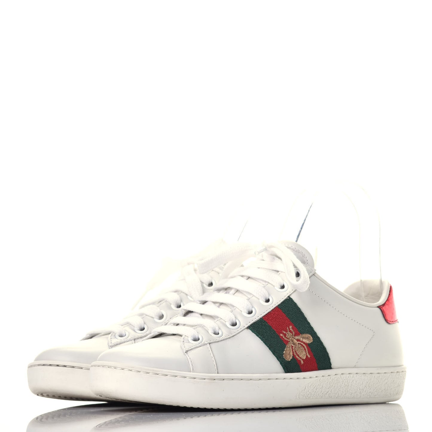 Calfskin Ayers Bee Embroidered Womens Ace Sneakers 35 White Green