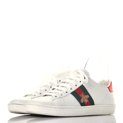 Gucci Calfskin Ayers Bee Embroidered Womens Ace Sneakers 35 White Green 3 of 9
