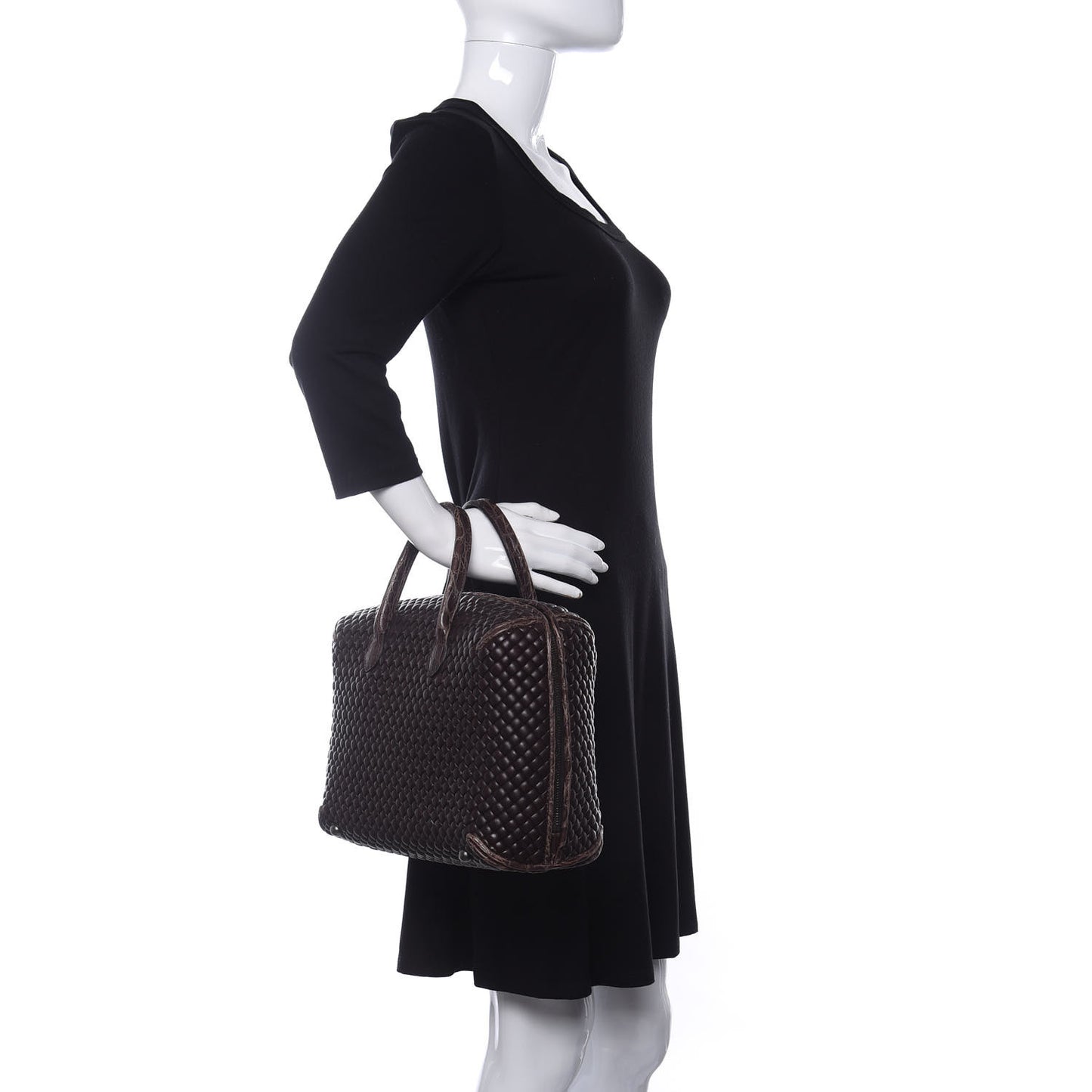 Crocodile Nappa Intrecciato Padded Travel Bag Brown
