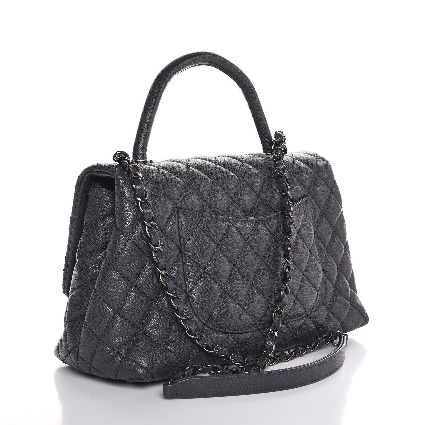 Caviar Quilted Small Coco Handle Flap Gray