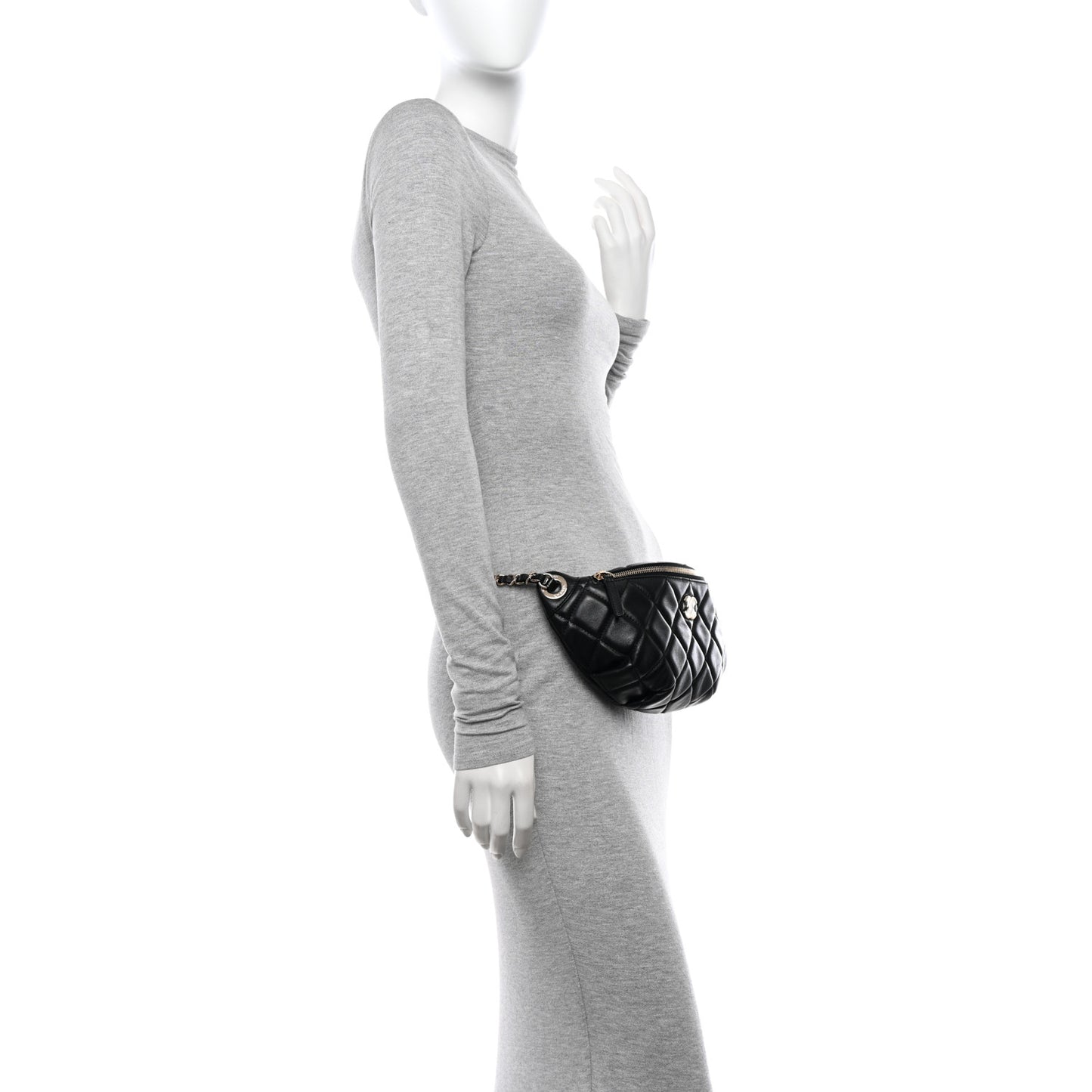 Lambskin Quilted Waist Bag Fanny Pack Black