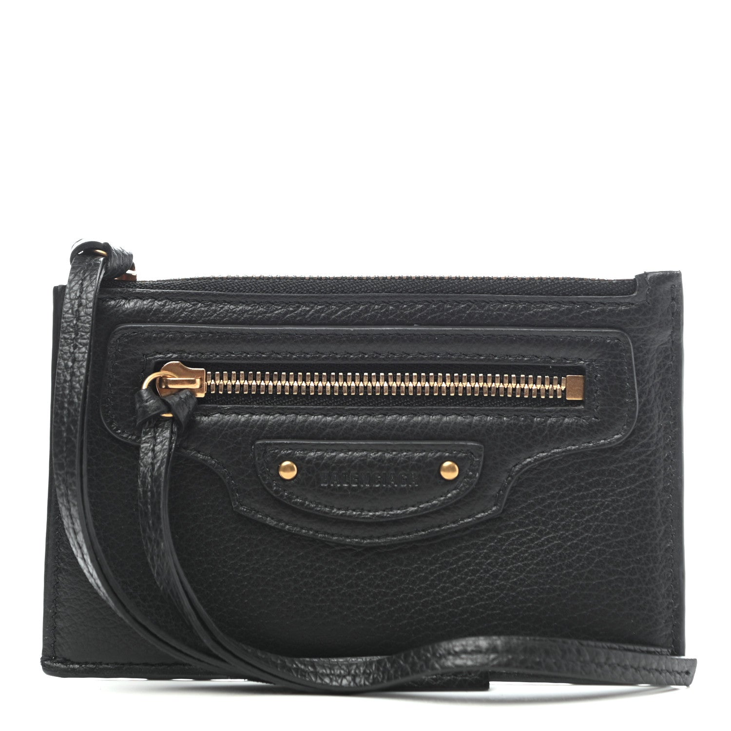 Balenciaga Grained Calfskin Neo Classic Brass Hardware Long Coin Case Card Holder Black 1 of 7