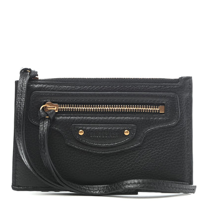 Balenciaga Grained Calfskin Neo Classic Brass Hardware Long Coin Case Card Holder Black 1 of 7