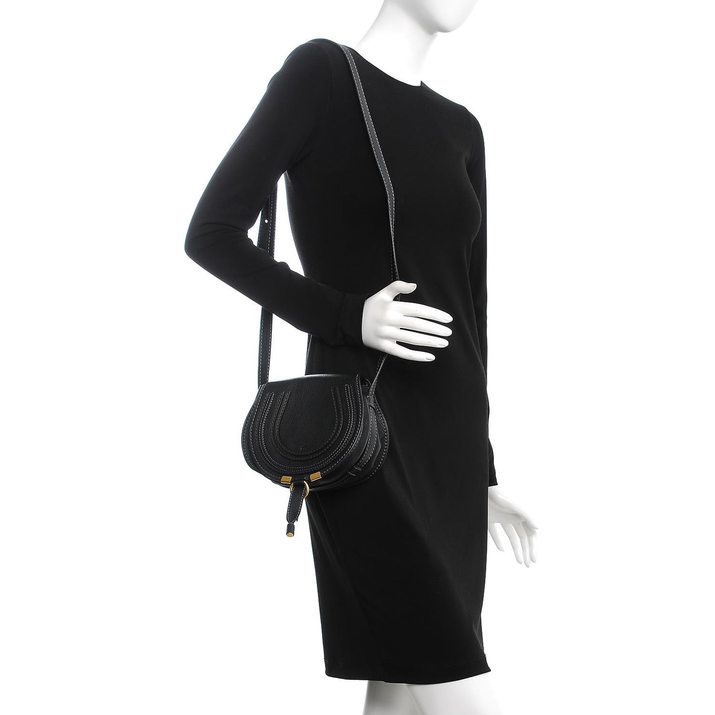 Calfskin Mini Marcie Round Crossbody Bag Black