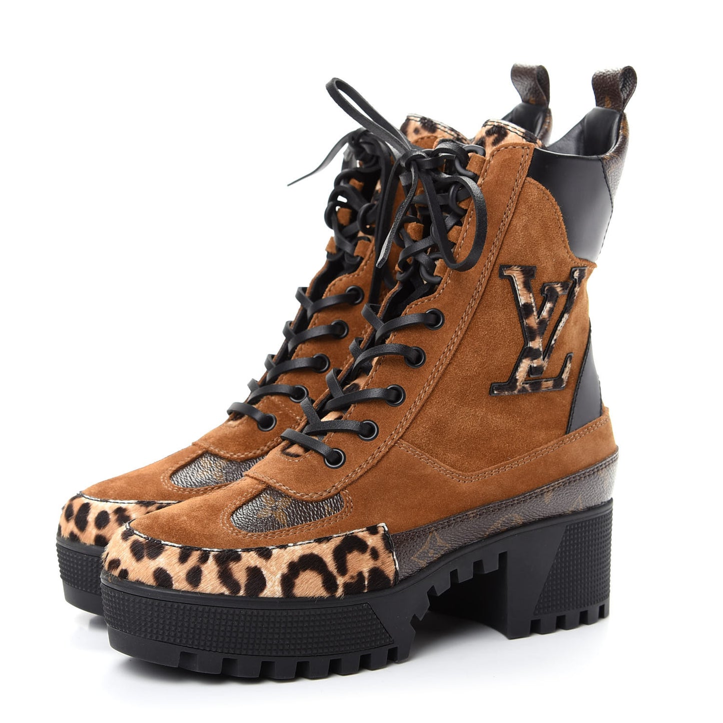 Suede Calfskin Monogram Laureate Platform Desert Boots 37 Cognac
