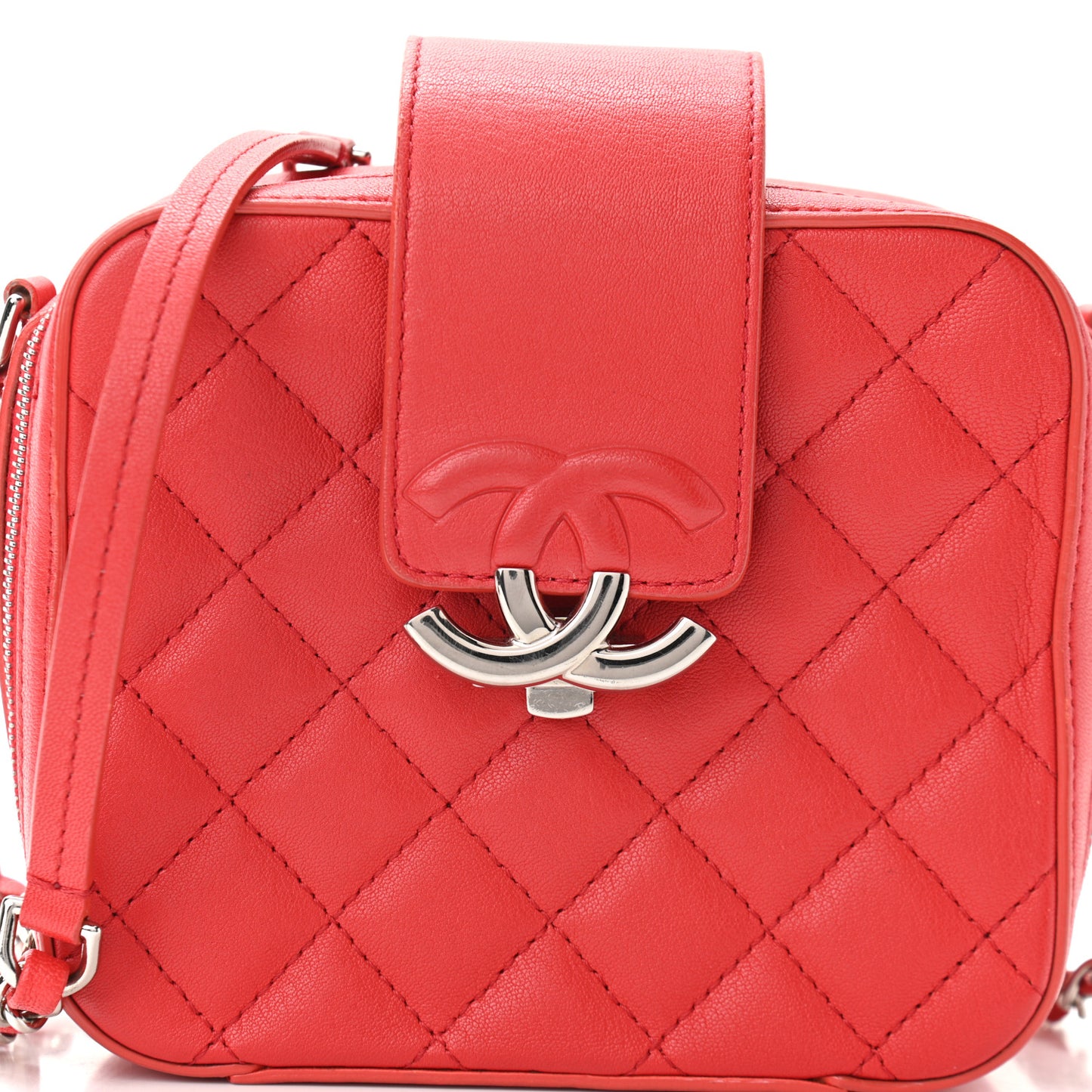 Lambskin Quilted Mini CC Box Camera Bag Red