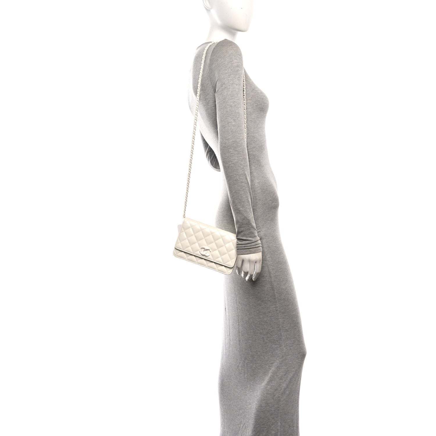 Chanel Shiny Lambskin Quilted Monochrome Wallet on Chain WOC White 2 of 12
