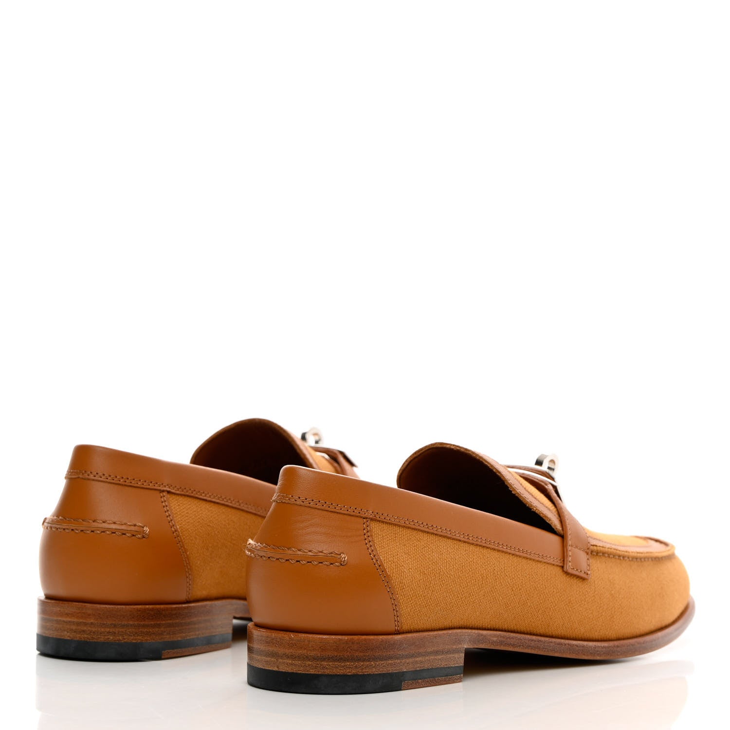 Hermes Calfskin Canvas Womens Destin Loafer 38 Naturel Beige Dore 4 of 12
