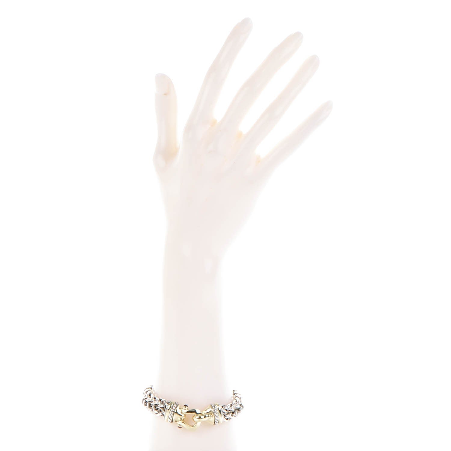 David Yurman Sterling Silver 14K Yellow Gold Red Tourmaline Double Wheat Buckle Bracelet 2 of 7