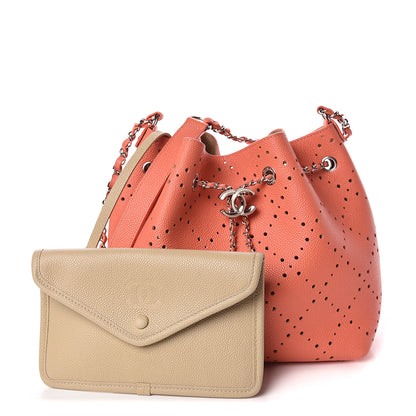 Chanel Caviar Perforated Drawstring CC Bag Coral Beige 3 of 12