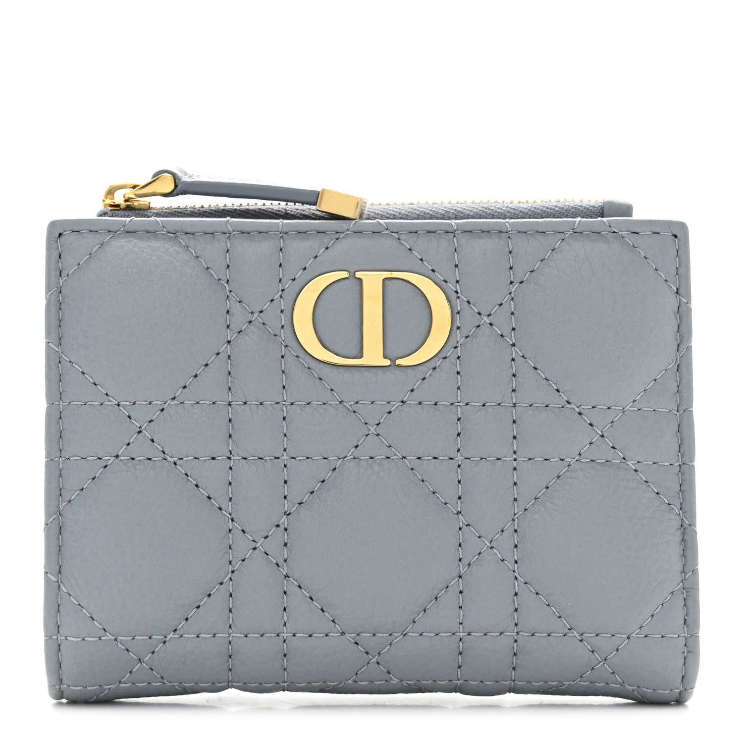 Christian Dior Grained Calfskin Supple Cannage Caro Dahlia Wallet Cloud Blue 1 of 8
