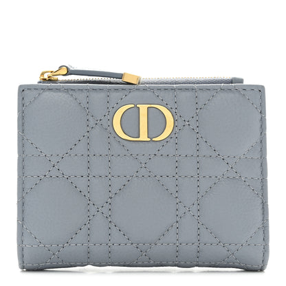 Christian Dior Grained Calfskin Supple Cannage Caro Dahlia Wallet Cloud Blue 1 of 8