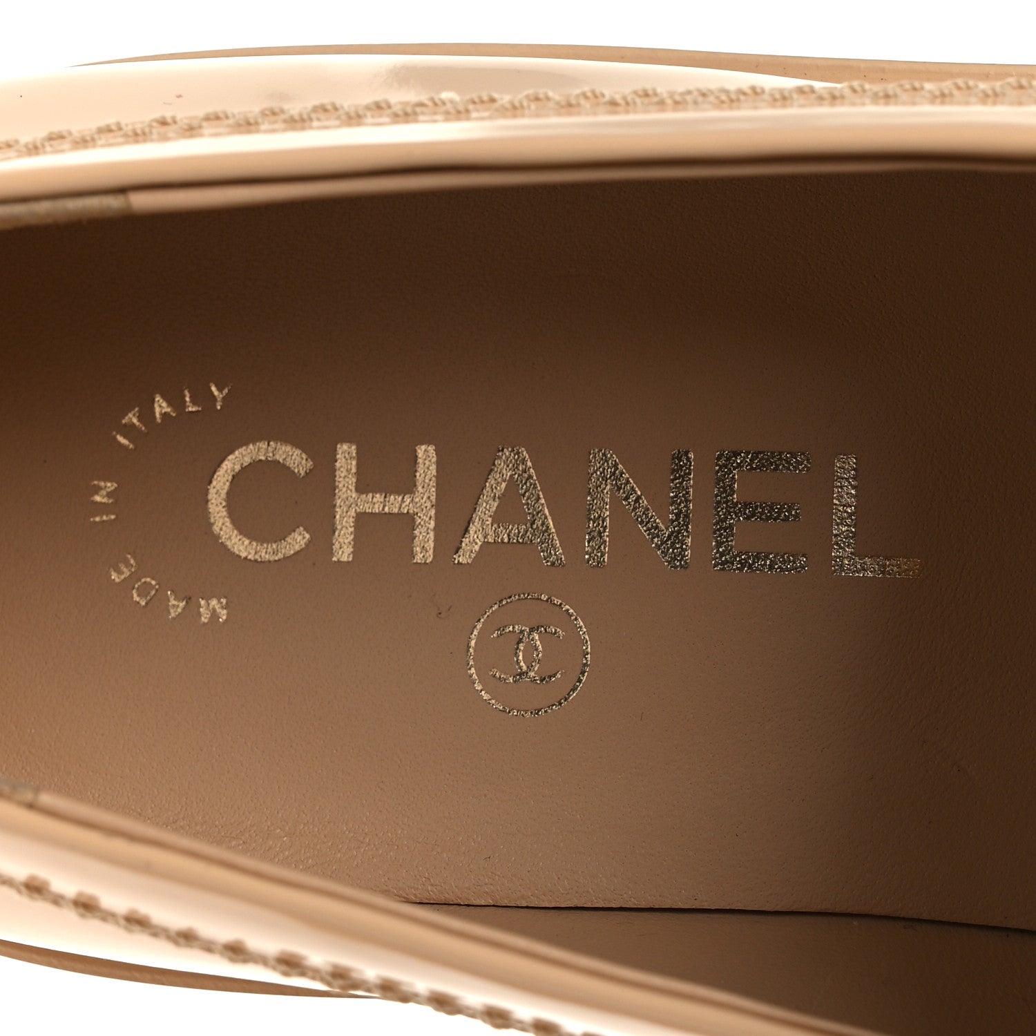 Chanel Shiny Calfskin Logo Loafers 40 Beige 9 of 12