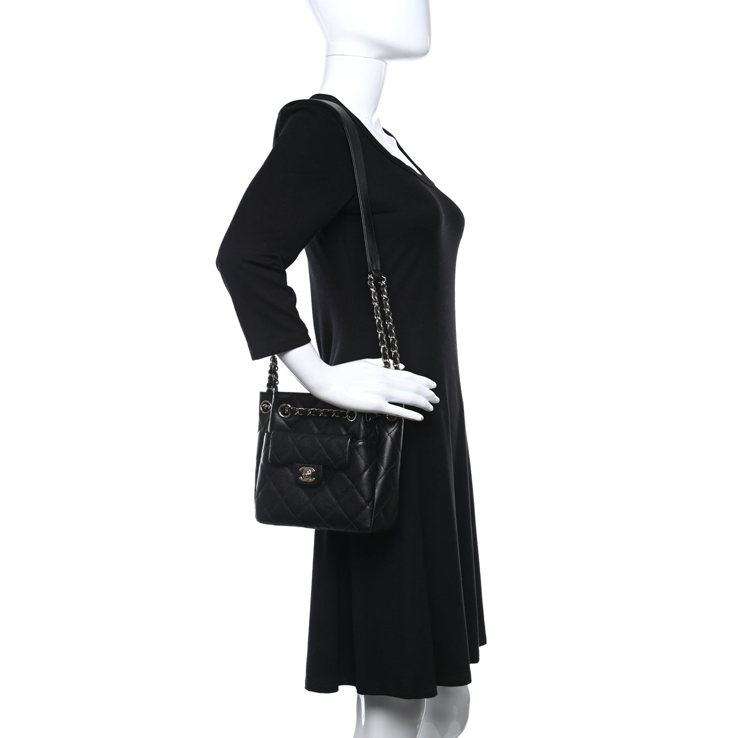 Caviar Quilted Flap Bucket Bag Black