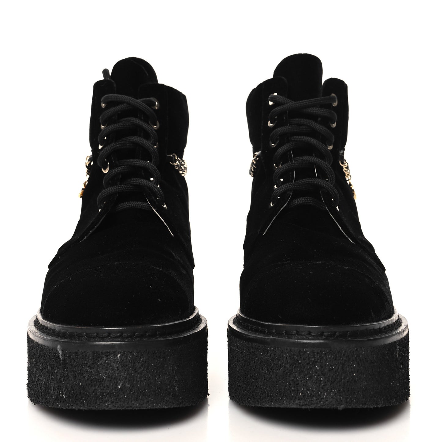 Velvet Chain Lace Up CC Short Boots 38.5 Black