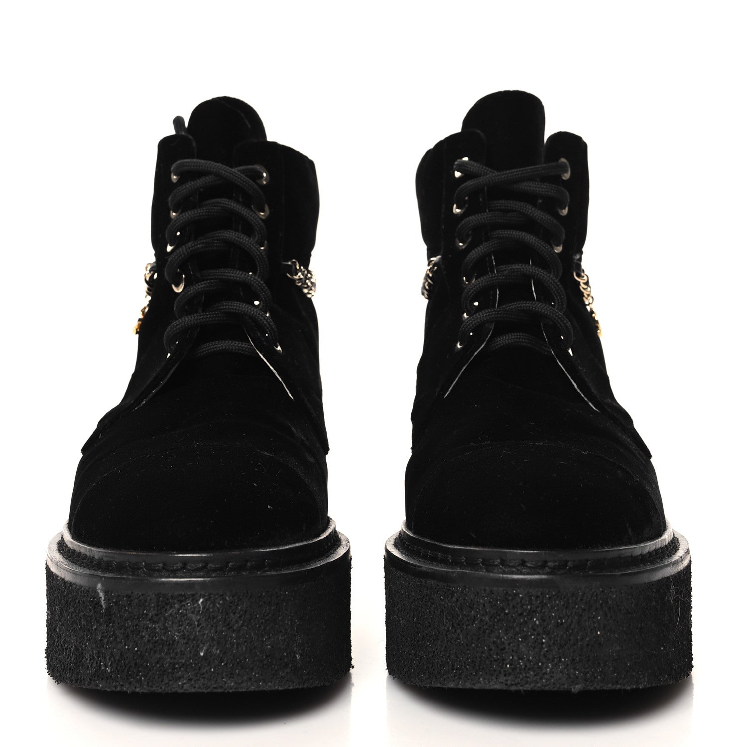 Chanel Velvet Chain Lace Up CC Short Boots 38.5 Black 3 of 9