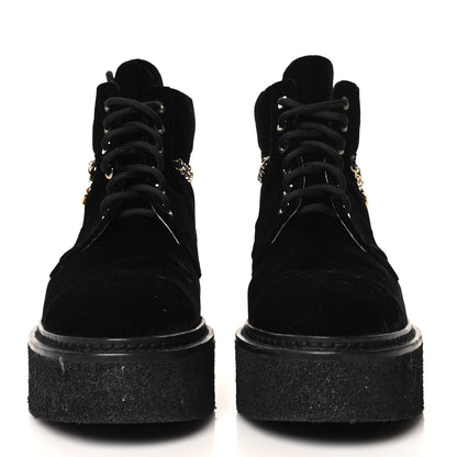 Chanel Velvet Chain Lace Up CC Short Boots 38.5 Black 3 of 9