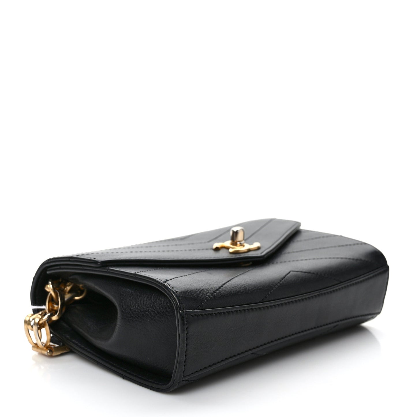 Calfskin Chevron Stitched Coco Waist Bag Black