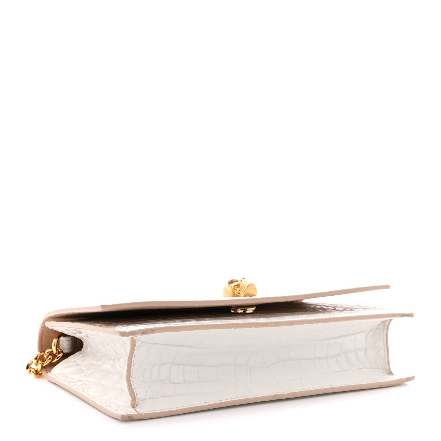 Alexander McQueen Calfskin Crocodile Embossed Skull Mini Crossbody Bag White 4 of 10