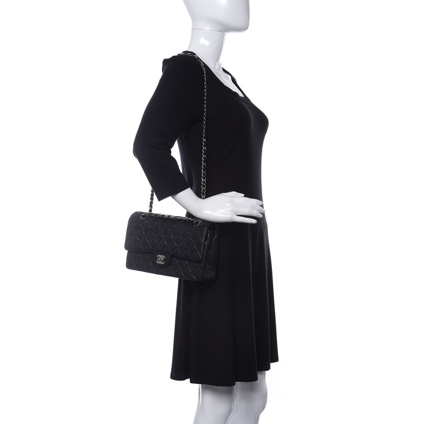 Caviar Quilted Medium Double Flap Black