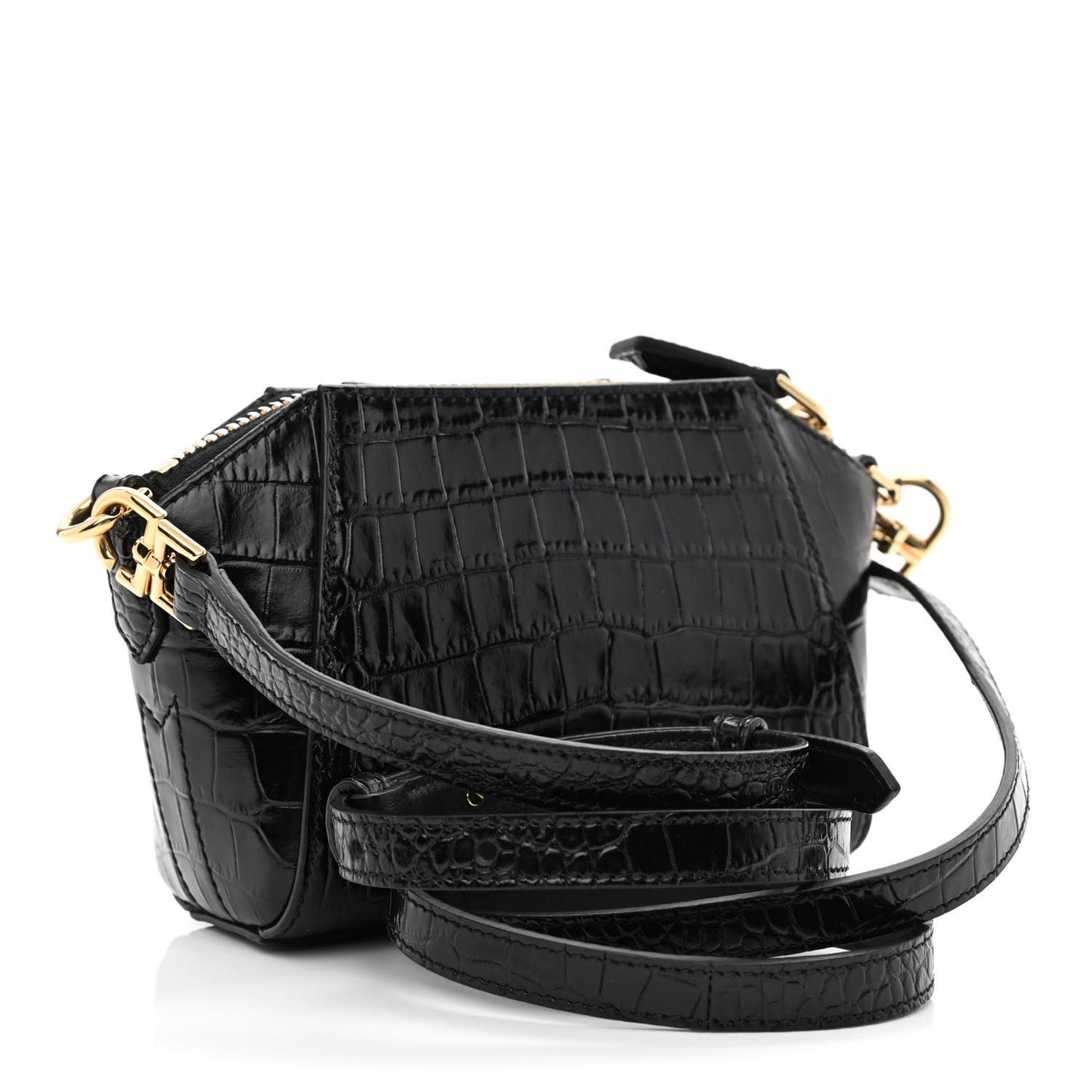 Calfskin Crocodile Embossed Nano Antigona Black