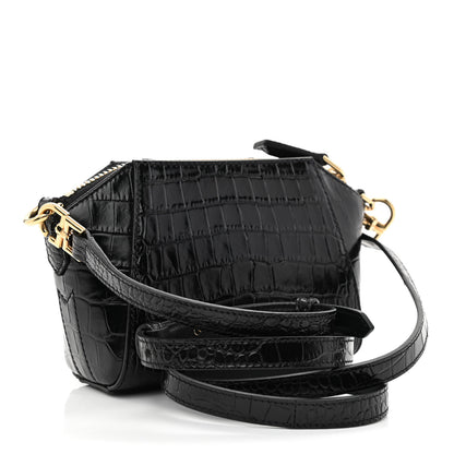 Givenchy Calfskin Crocodile Embossed Nano Antigona Black 3 of 9