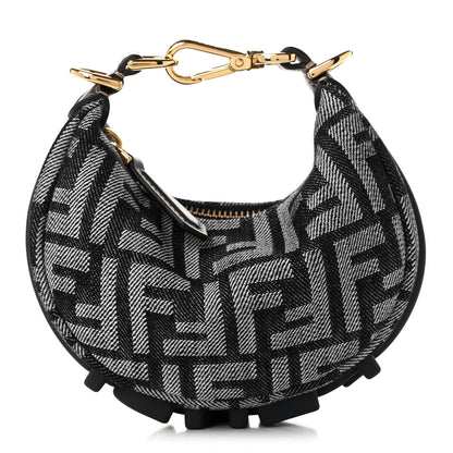 Fendi Denim Effect Fabric Jacquard FF 1974 Nano Fendigraphy Hobo Charm Dark Blue Black 1 of 11