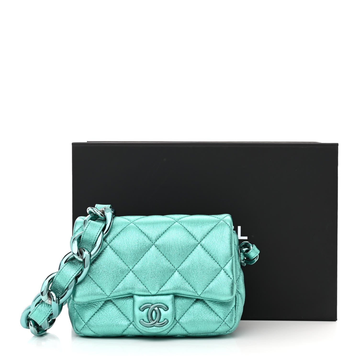 Chanel Metallic Lambskin Quilted Mini Lacquered Chain Flap Turquoise 3 of 11