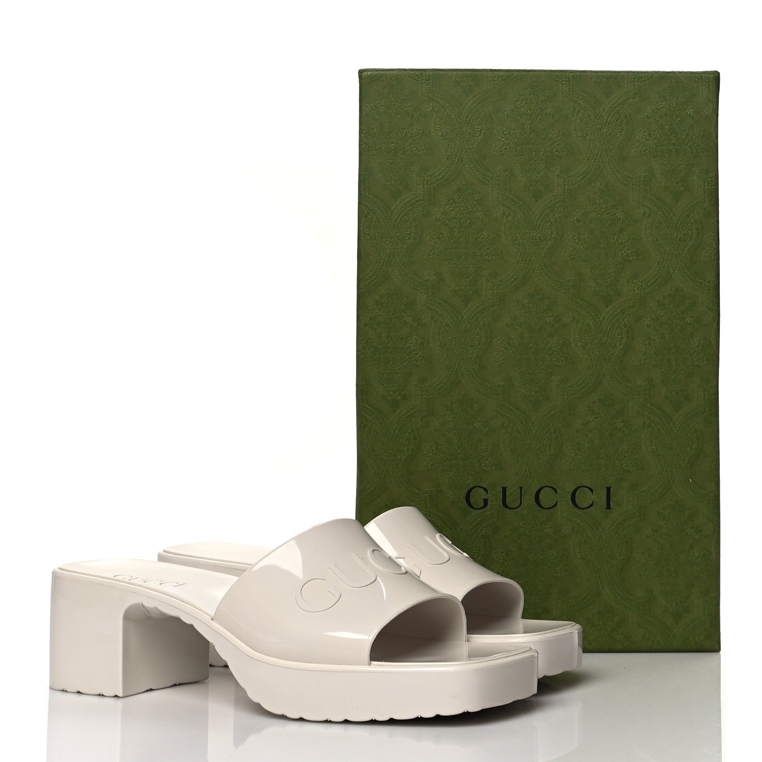 Gucci Rubber Gucci Logo Womens Platform 20/60mm Slide Sandals 37 Mystic White 9 of 9