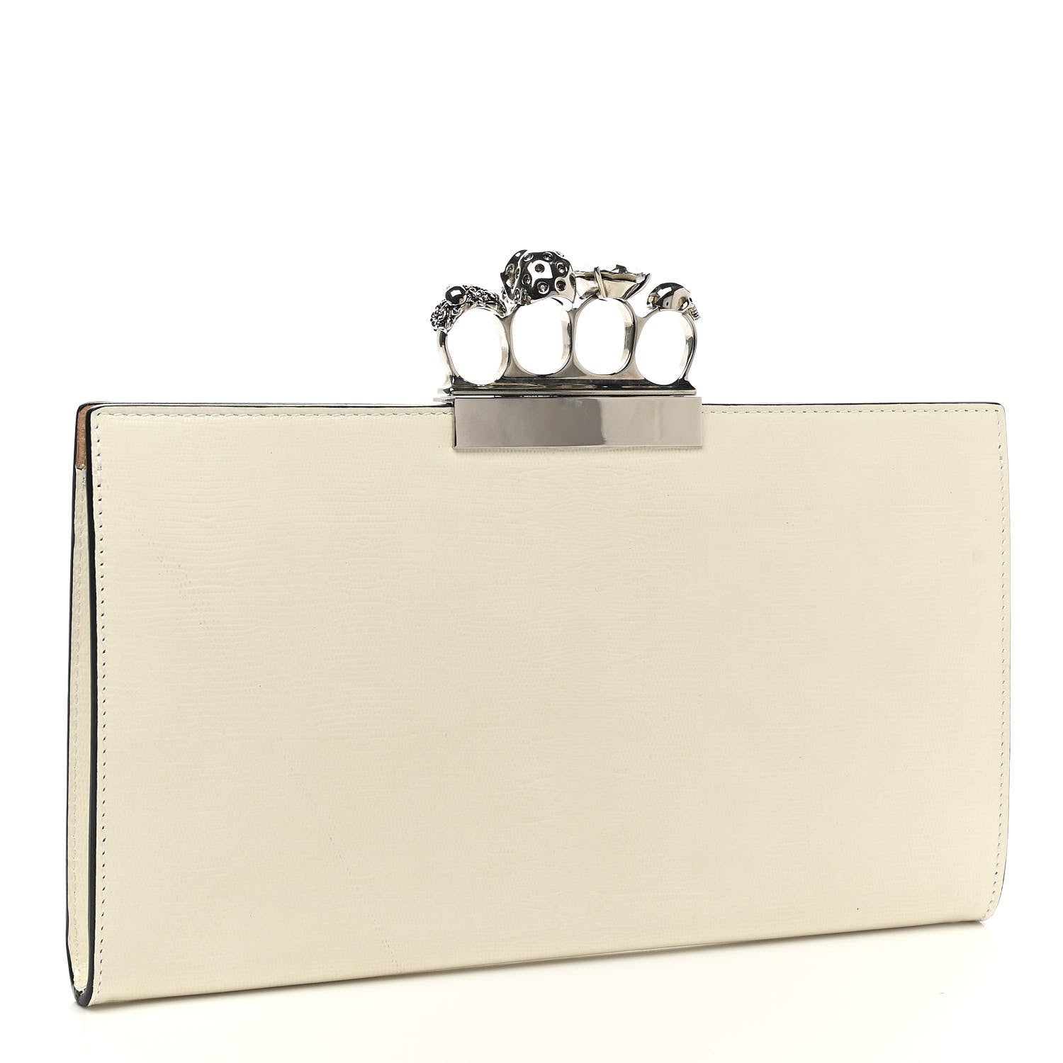 Alexander McQueen Calfskin Lizard Embossed Knuckle Flat Clutch White 3 of 6