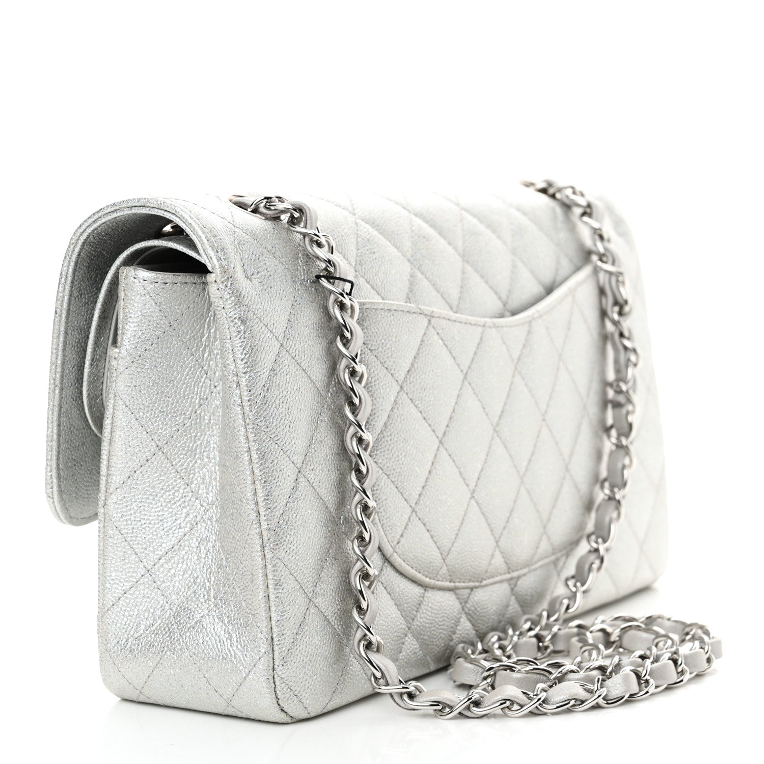 Chanel Glittered Metallic Caviar Quilted Medium Double Flap Silver 3 of 10
