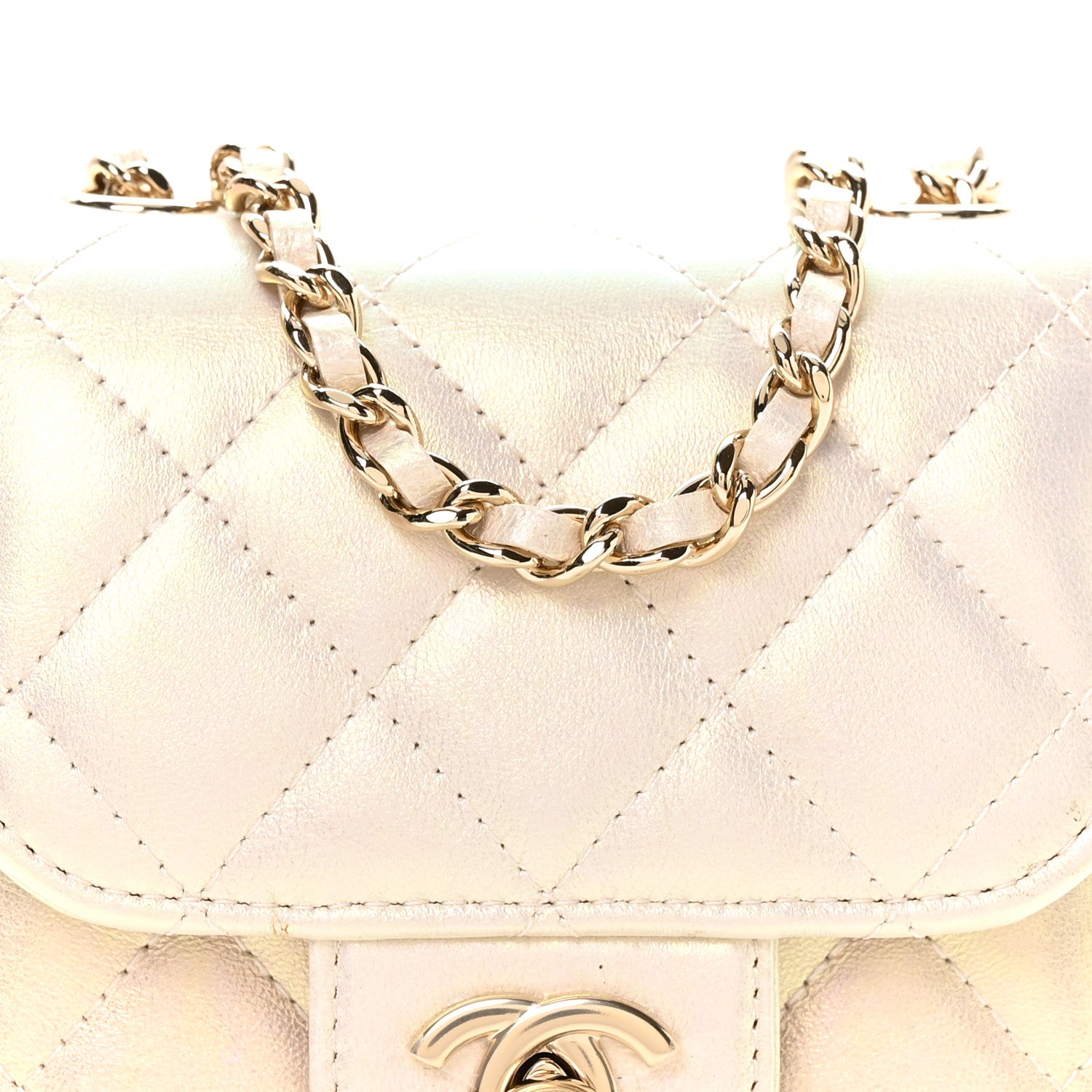 Chanel Iridescent Lambskin Quilted CC Phone Holder Ivory 9 of 12