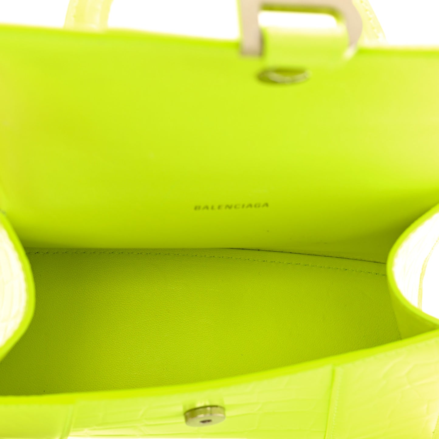 Semi Shiny Calfskin Crocodile Embossed Hourglass Top Handle Bag XS Yellow