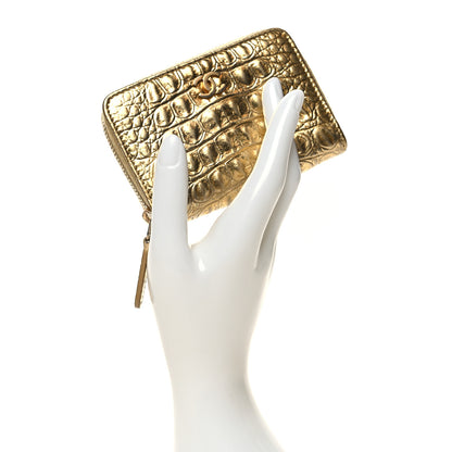 Chanel Metallic Calfskin Crocodile Embossed Cocodile Zip Coin Case Gold 2 of 8