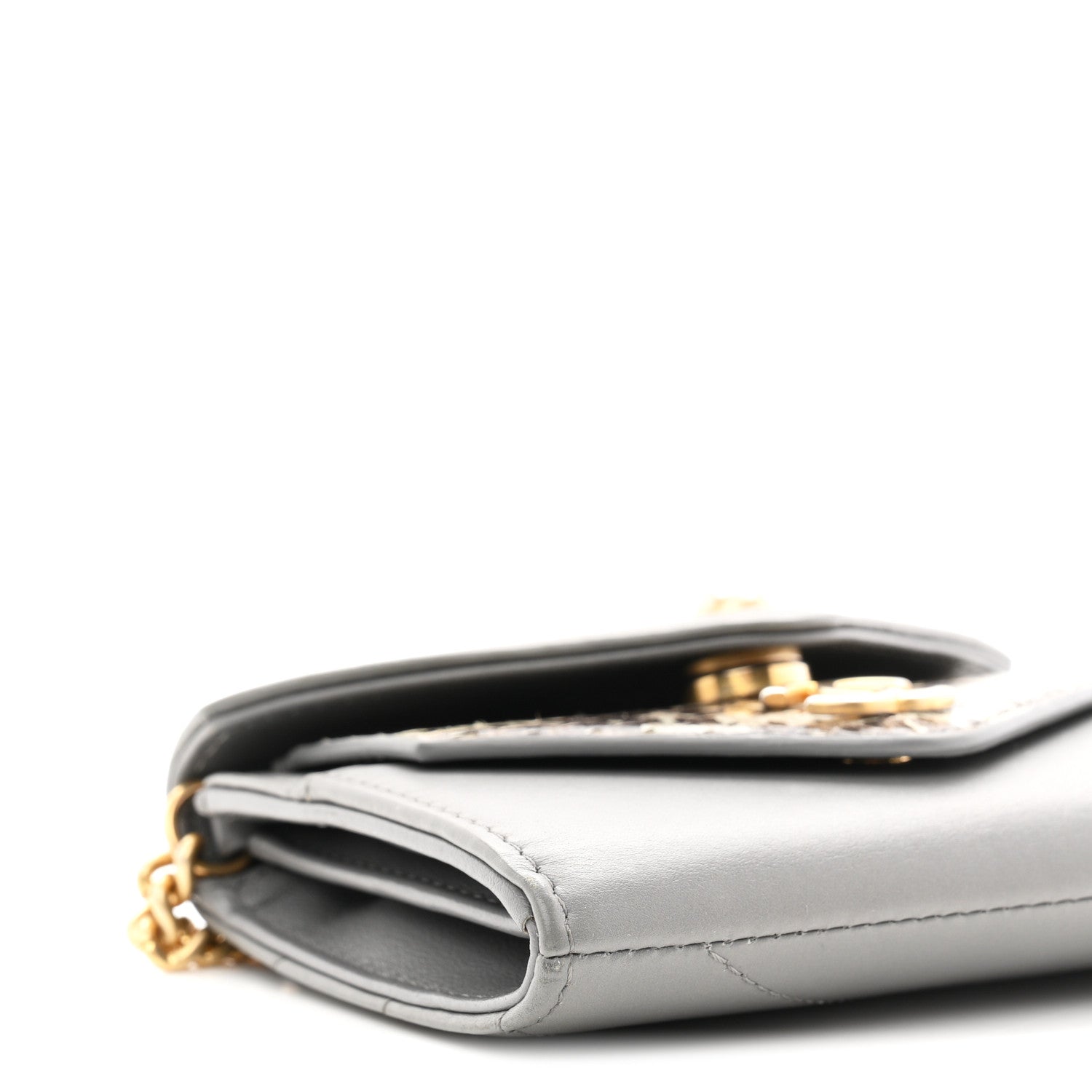 Chanel Calfskin Elaphe Double Chevron Card Case On Chain Grey 10 of 11