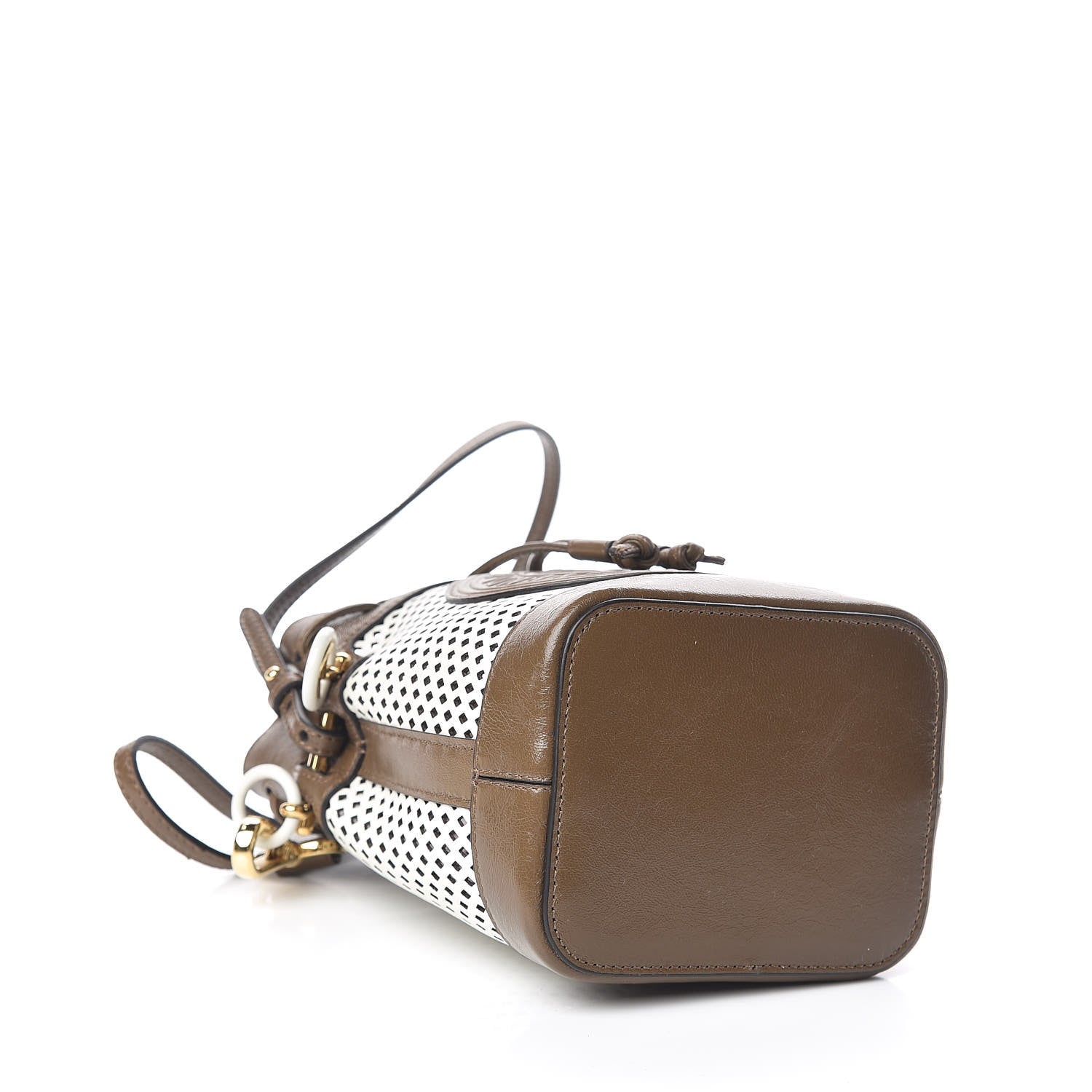 Fendi Vitello Liberty Glossy Lambskin F is Fendi Perforated Mini Mon Tresor Bucket Bag White Ice Rust Maya 4 of 9