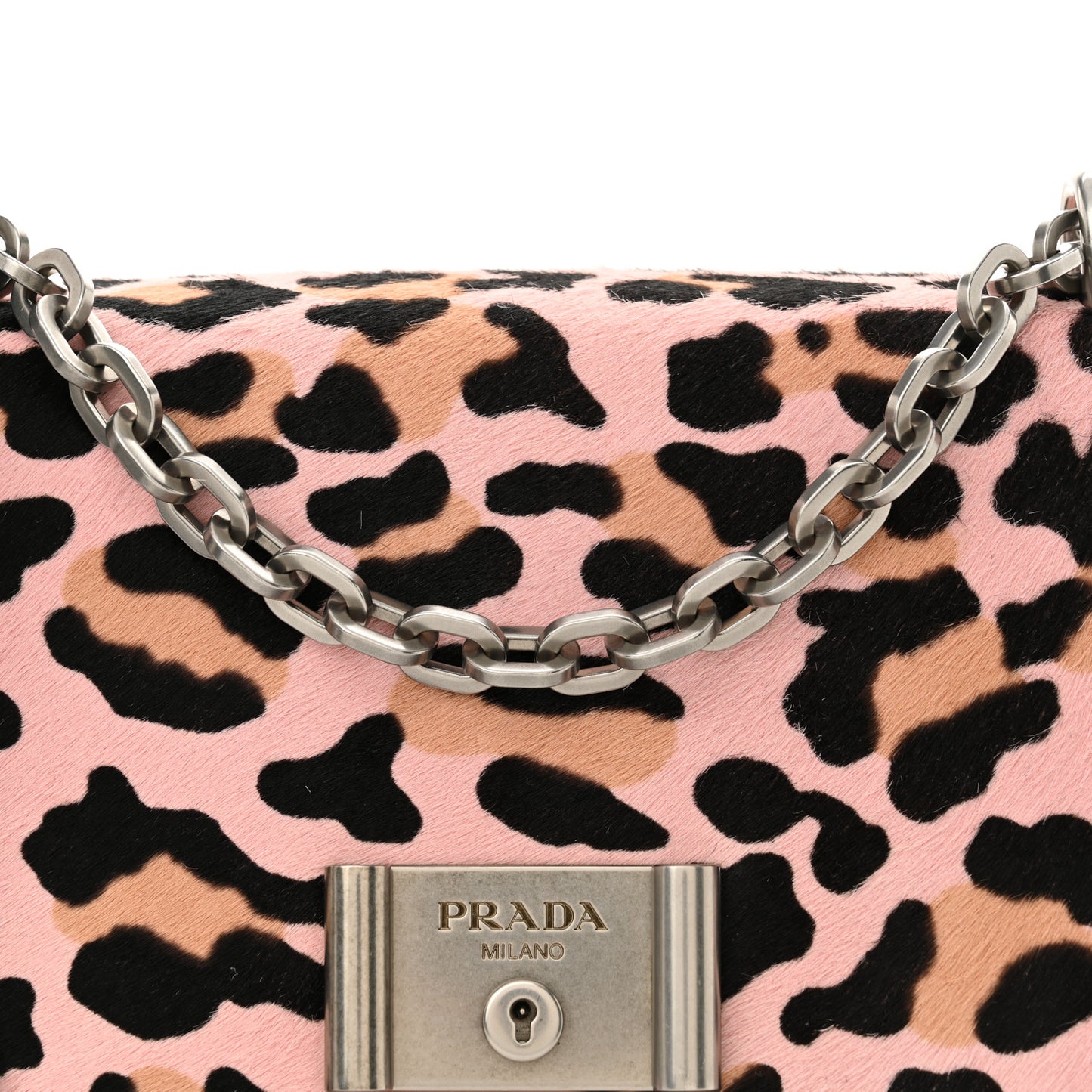 Tessuto Cavallino Leopard Print Lock Flap Chain Shoulder Bag Black Rosa
