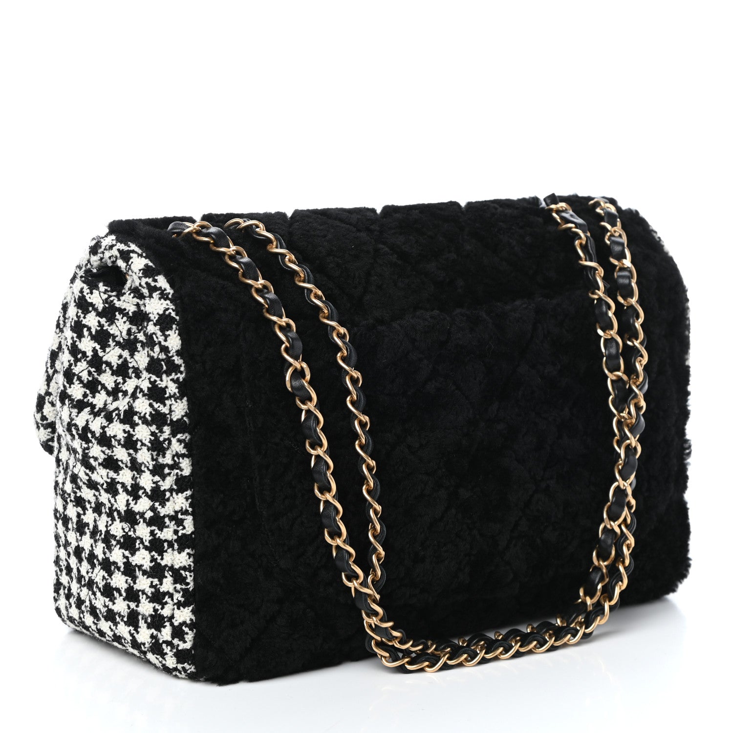 Chanel Shearling Tweed Jumbo Single Flap Black White 3 of 10