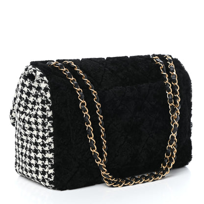 Chanel Shearling Tweed Jumbo Single Flap Black White 3 of 10